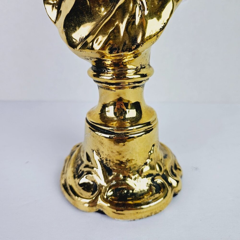 Vtg Shiney Gold Painted Cherub Baby Face Blue Felt Bottom Mini Bust Statue, 10" - Picture 3 of 8